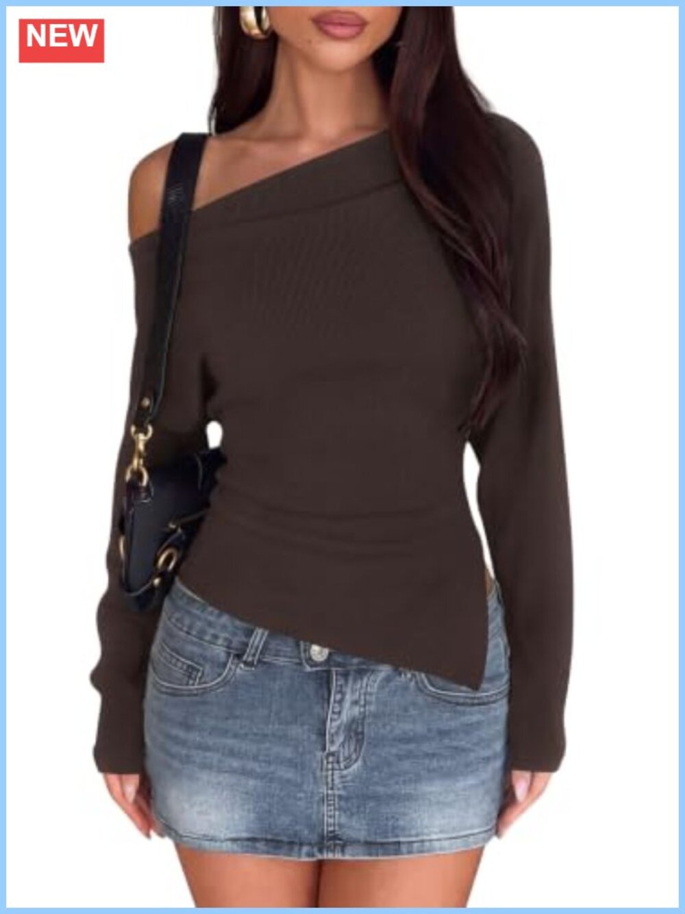 Womens Off Shoulder Long Sleeve Knit Sweater Asymmetric Hem